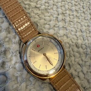 Michele Swiss Hybrid Gold-Tone Watch with Tan Leather Strap